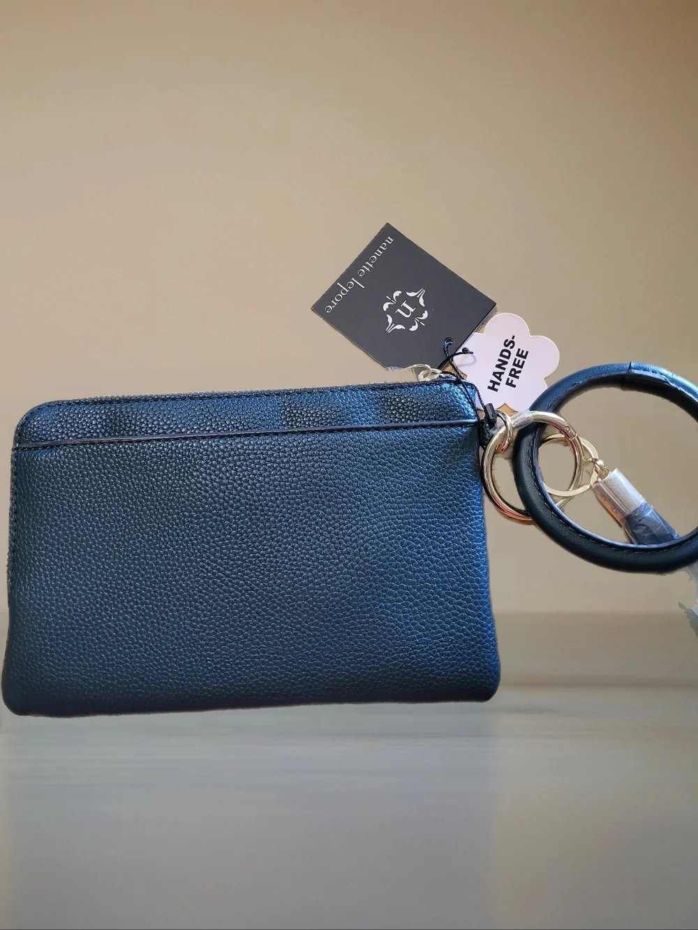 Nanette Lepore Deep Navy Pebbled Leather Wristlet with Keyring - Picture 2 of 3